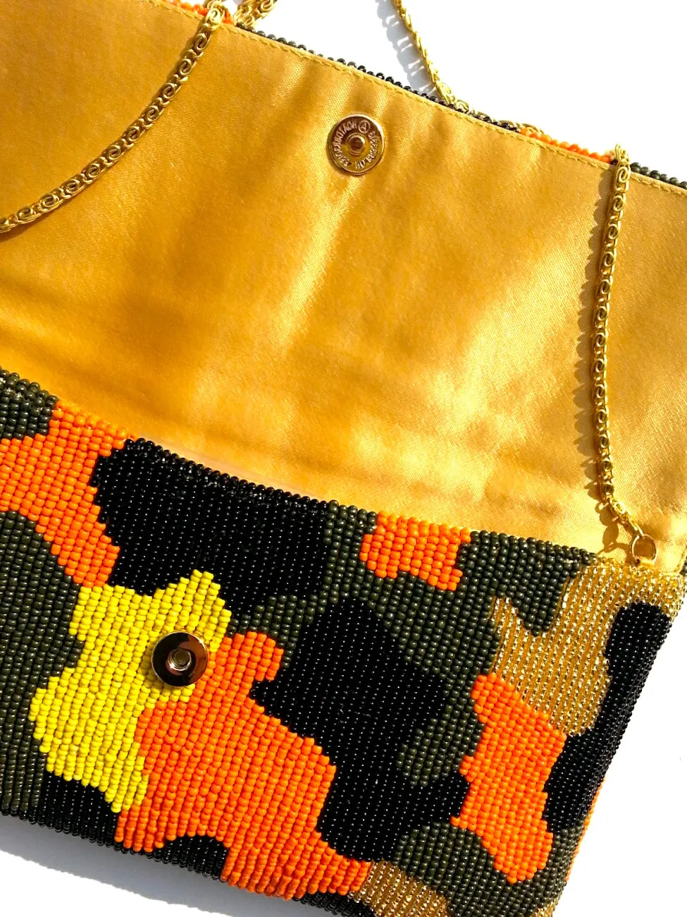 Beaded Envelope Clutch Bag Camo Orange