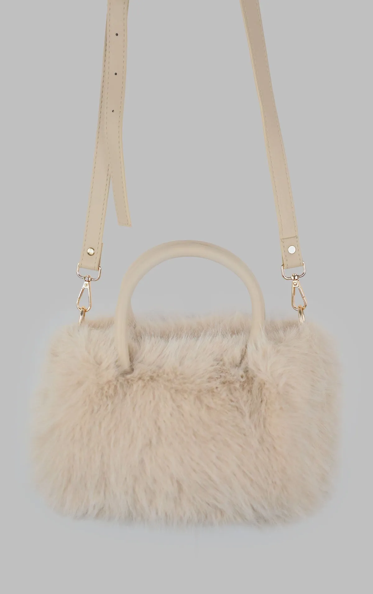 Beige Faux Fur Hand Bag