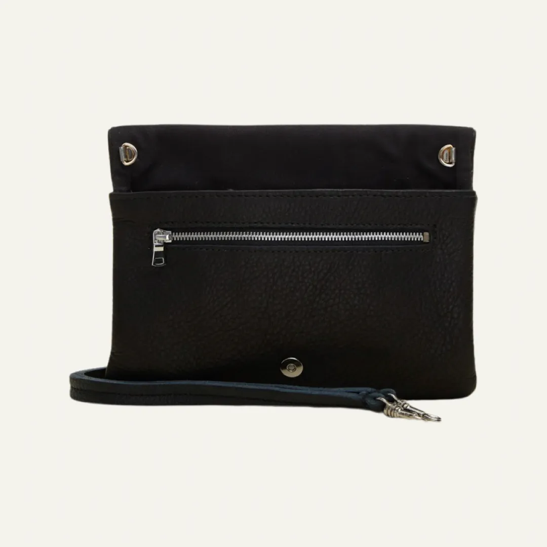 Belt Bag | Black with Black Suede Stripe   Silver Piping "The Amy"