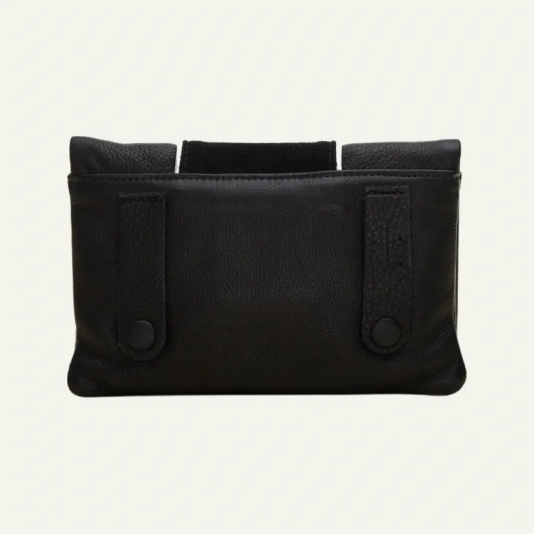 Belt Bag | Black with Black Suede Stripe   Silver Piping "The Amy"