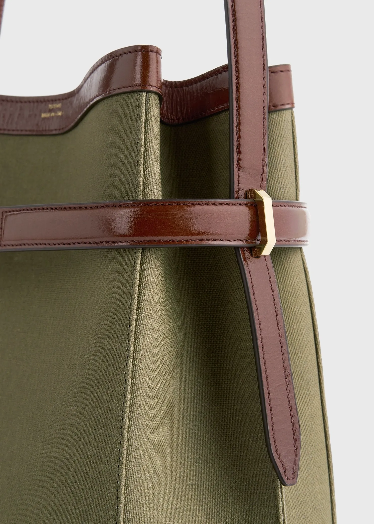 Belted canvas bucket bag khaki green