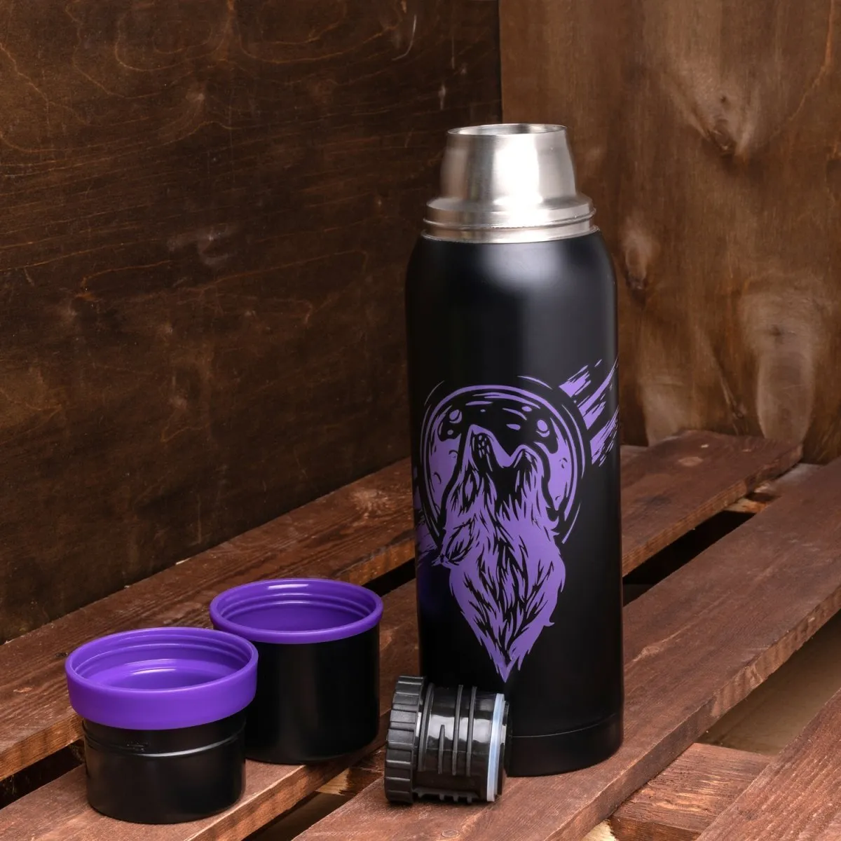 Big Stainless Steel Water Flask, Wolf Print, 40 oz