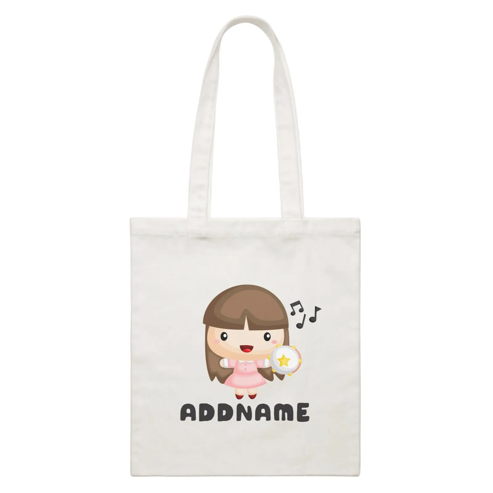 Birthday Music Band Girl Playing Tambourine Addname White Canvas Bag