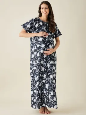 Black And White Abstract Print Maternity Nightdress - The Kaftan Company