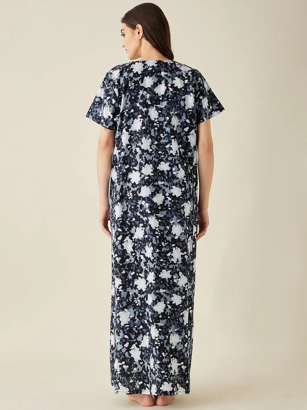 Black And White Abstract Print Maternity Nightdress - The Kaftan Company