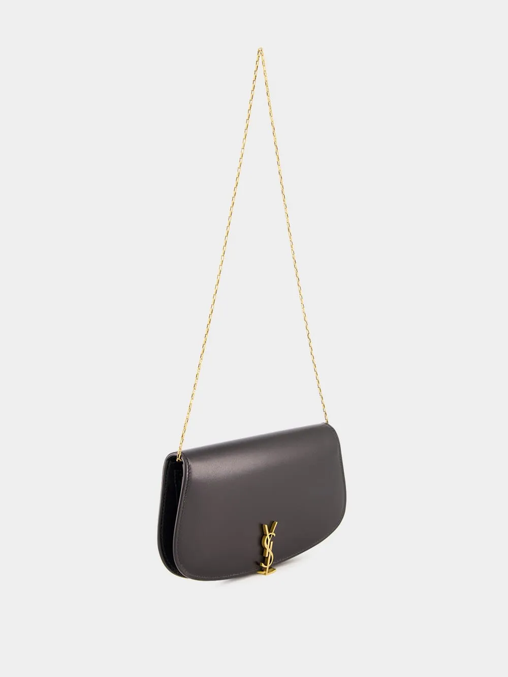 Black Chain Shoulder Bag in Soft Leather