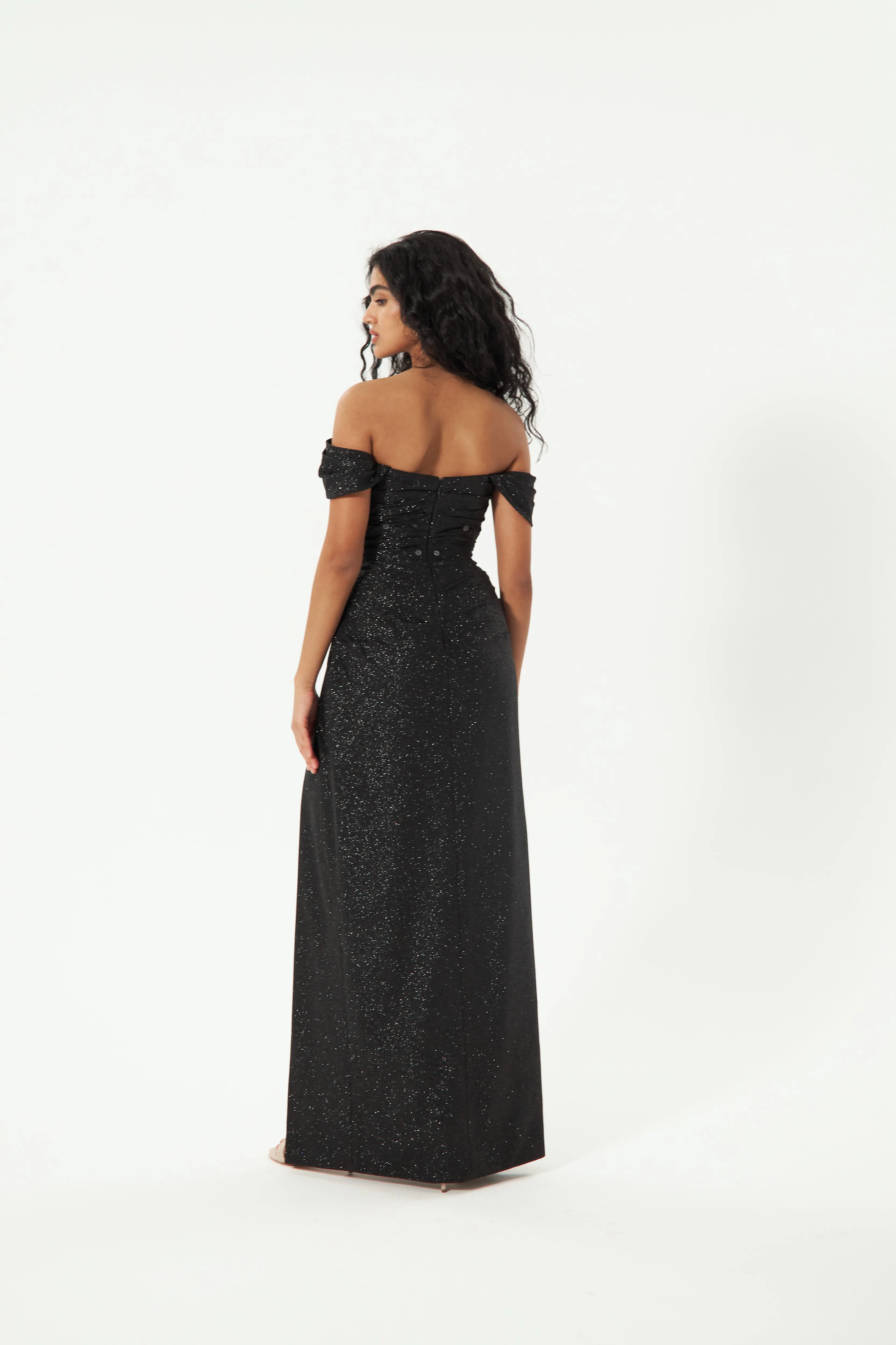 Black Glitter Mermaid Evening Dress Lovisa with Detachable Bow