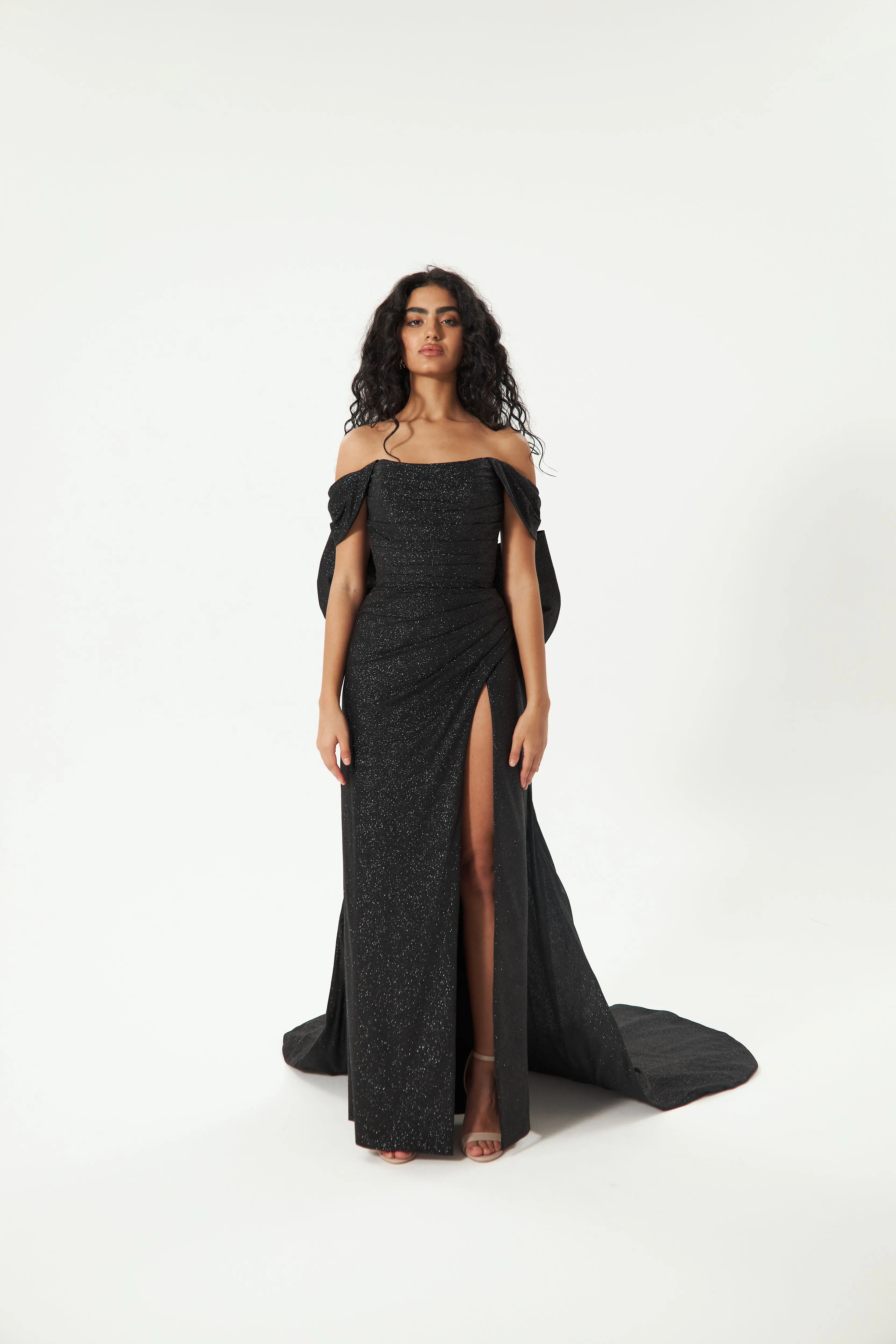 Black Glitter Mermaid Evening Dress Lovisa with Detachable Bow