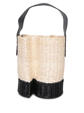 Black Nude Raffia Bucket Bag