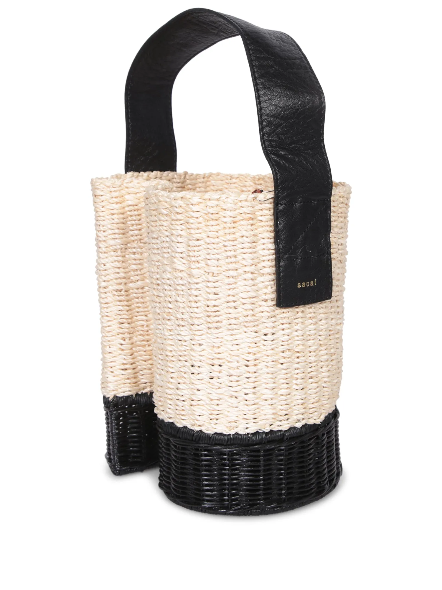 Black Nude Raffia Bucket Bag