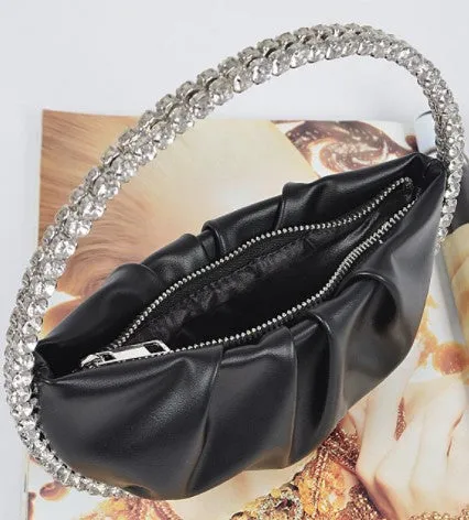 Black Round  Rhinestone Evening Clutch Bag