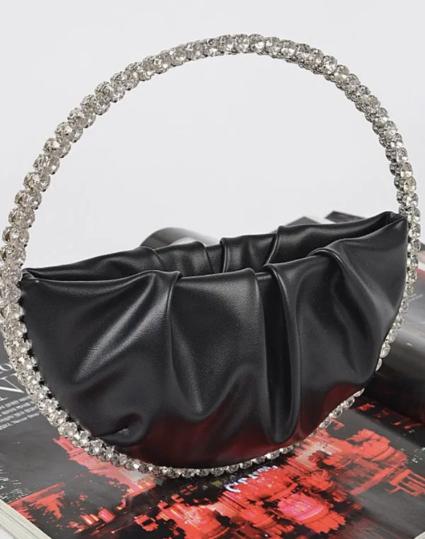 Black Round  Rhinestone Evening Clutch Bag