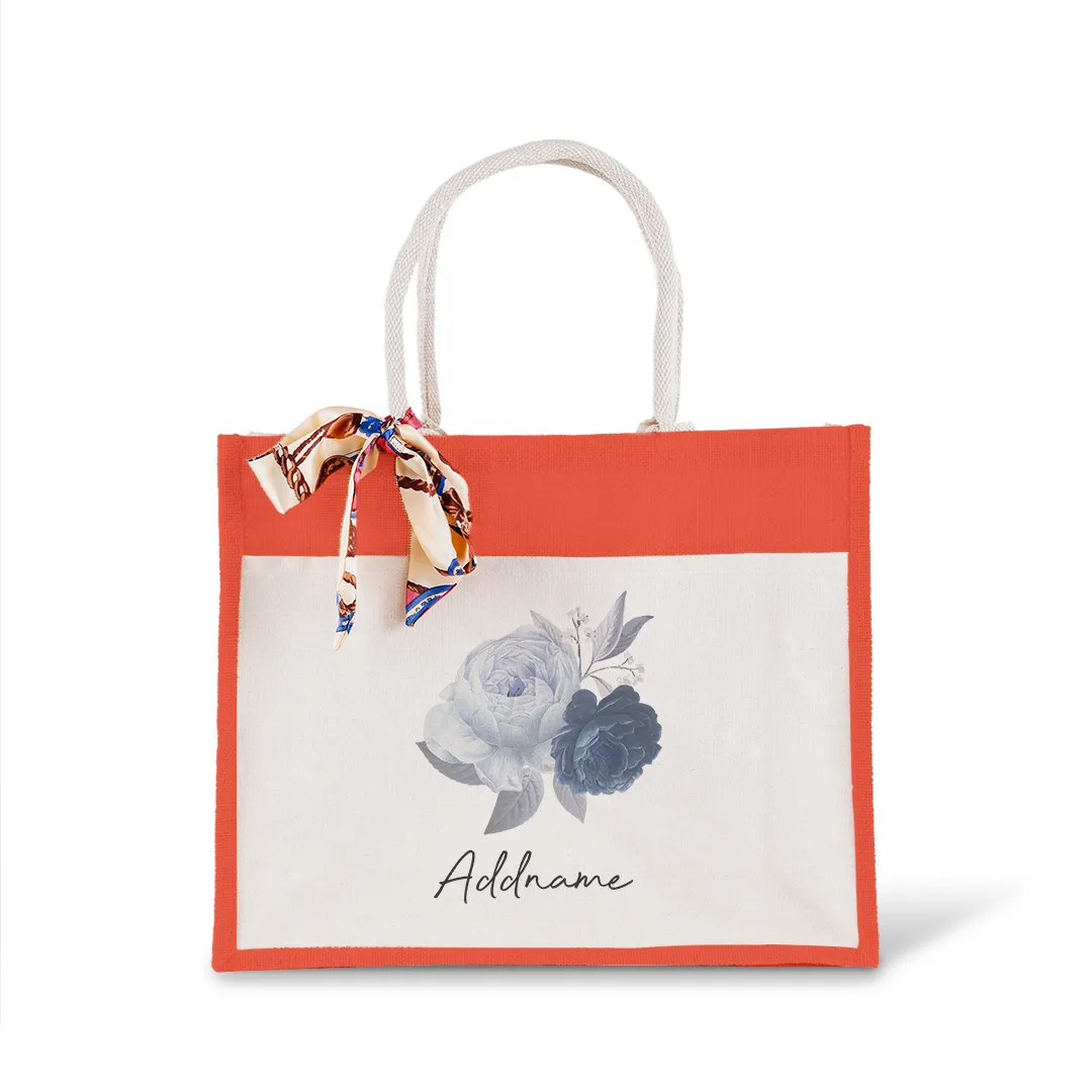 Blue Rose With Jute Bag with Front Pocket