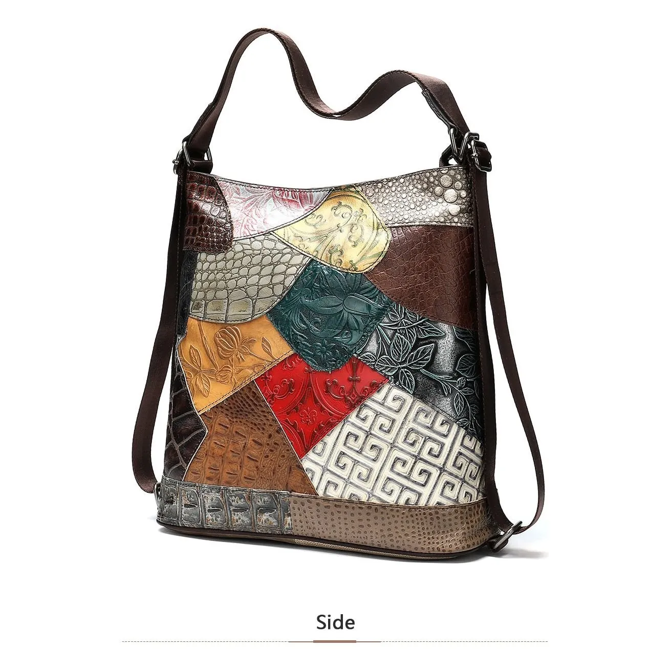 BohoLuxe Exotic Patchwork Leather Bucket Shoulder Bag