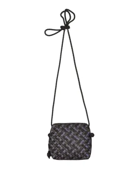 Bottega Veneta Vintage Black Blue Satin Woven Intrecciato Crossbody Mini Bag