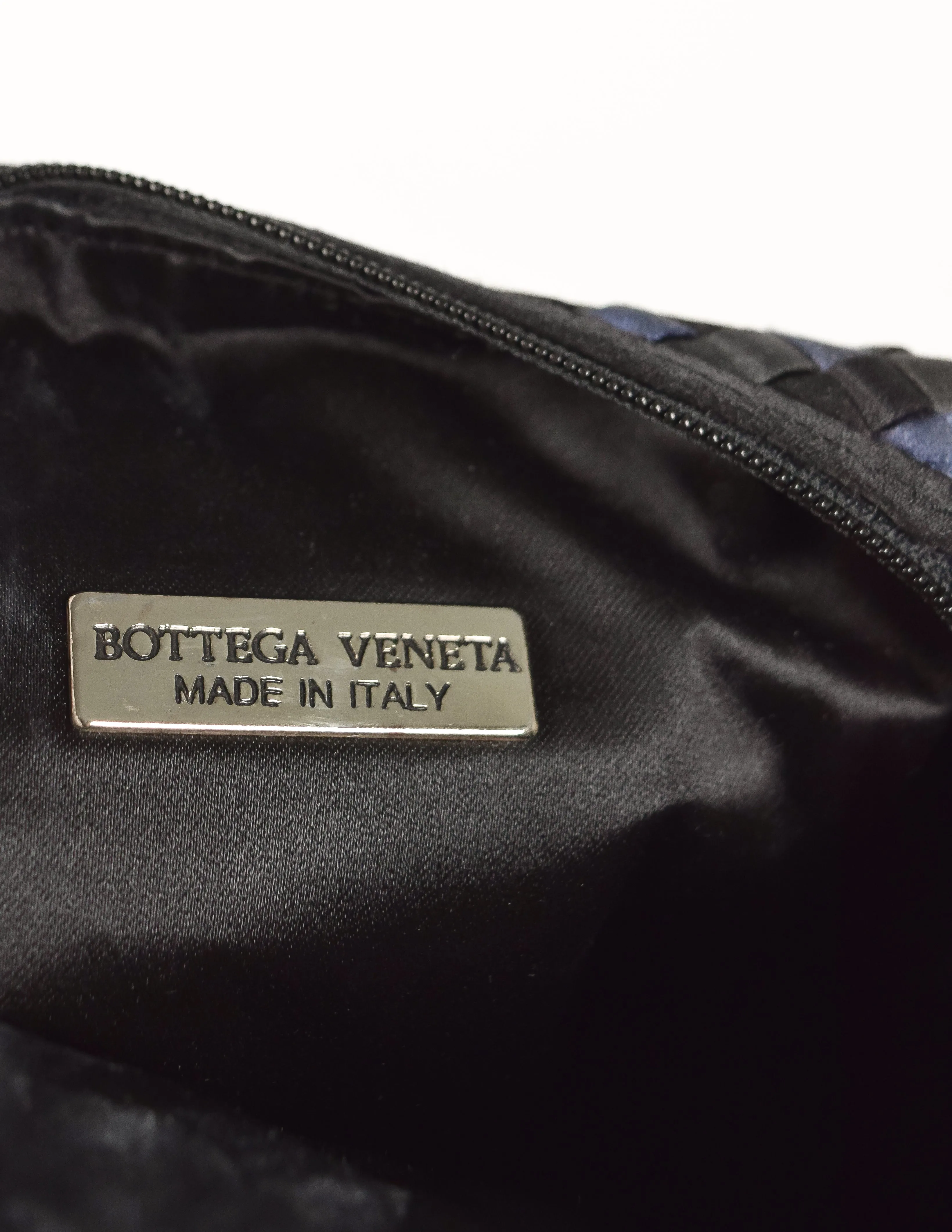 Bottega Veneta Vintage Black Blue Satin Woven Intrecciato Crossbody Mini Bag