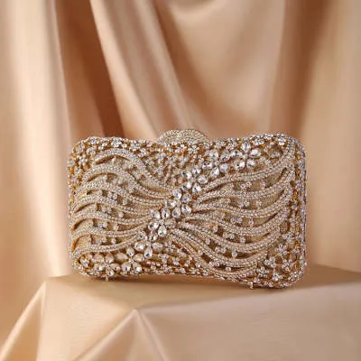 Bow Ribbon Diamond Evening Bag | Hollow Rhinestone Banquet Clutch