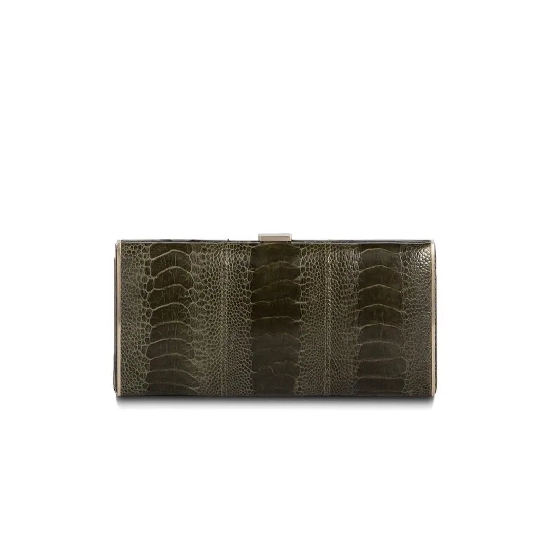 Box Wallet, Bronze Green Ostrich Sh., Gold-Tone