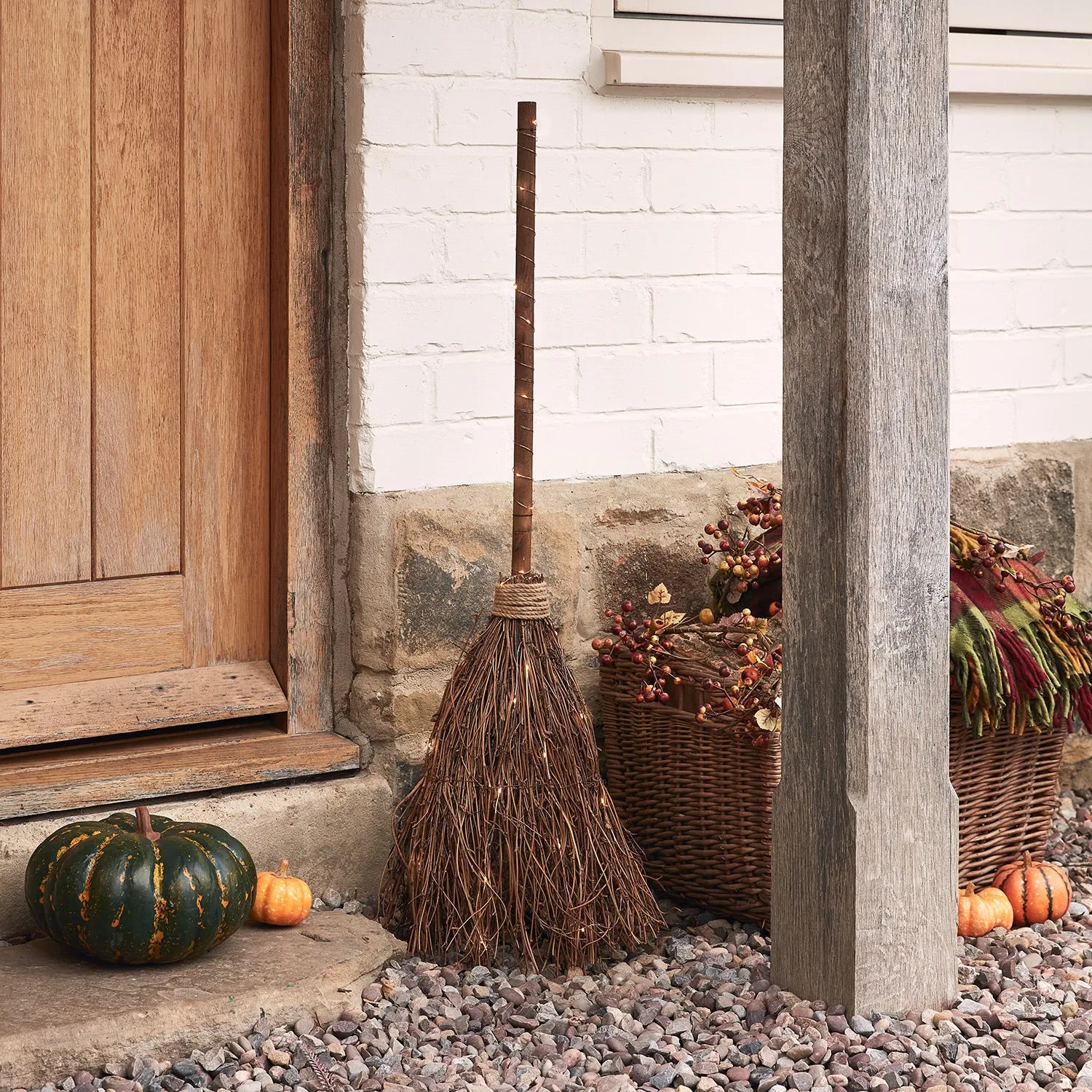 Broom, Cat & Witch's Leg Outdoor Halloween Decorations