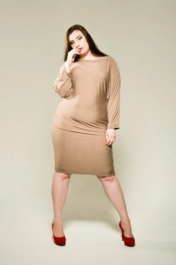 Brown Batwing Long Sleeve Dress