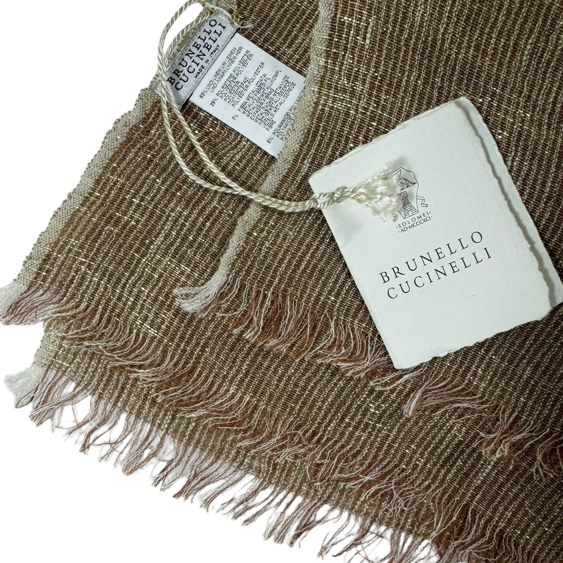 Brunello Cucinelli Linen Scarf Brown Silver Blend - Extra Long Women Shawl SALE