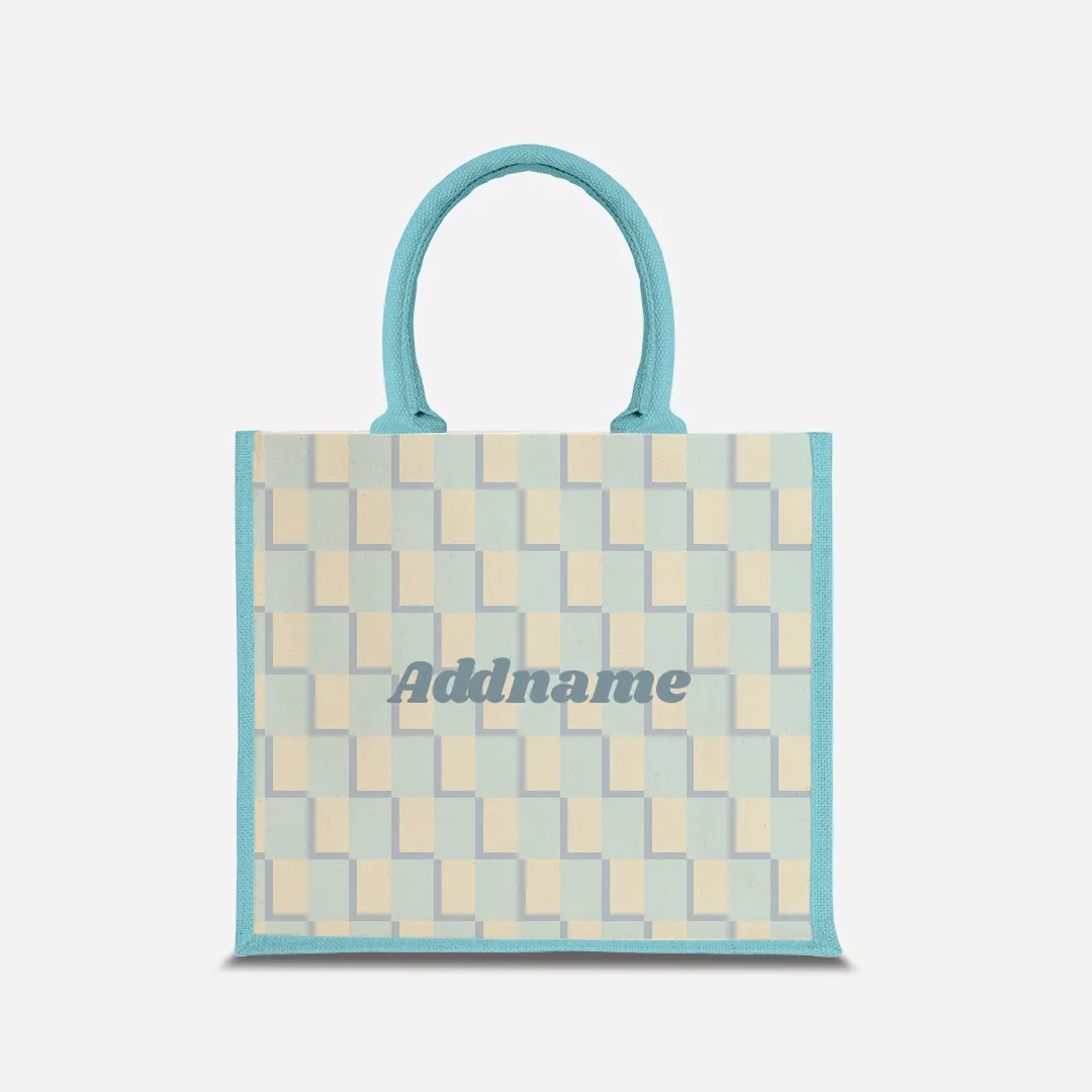 Checkered Series Half Lining Jute Bag - Blue Light Blue