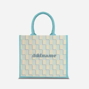 Checkered Series Half Lining Jute Bag - Blue Light Blue