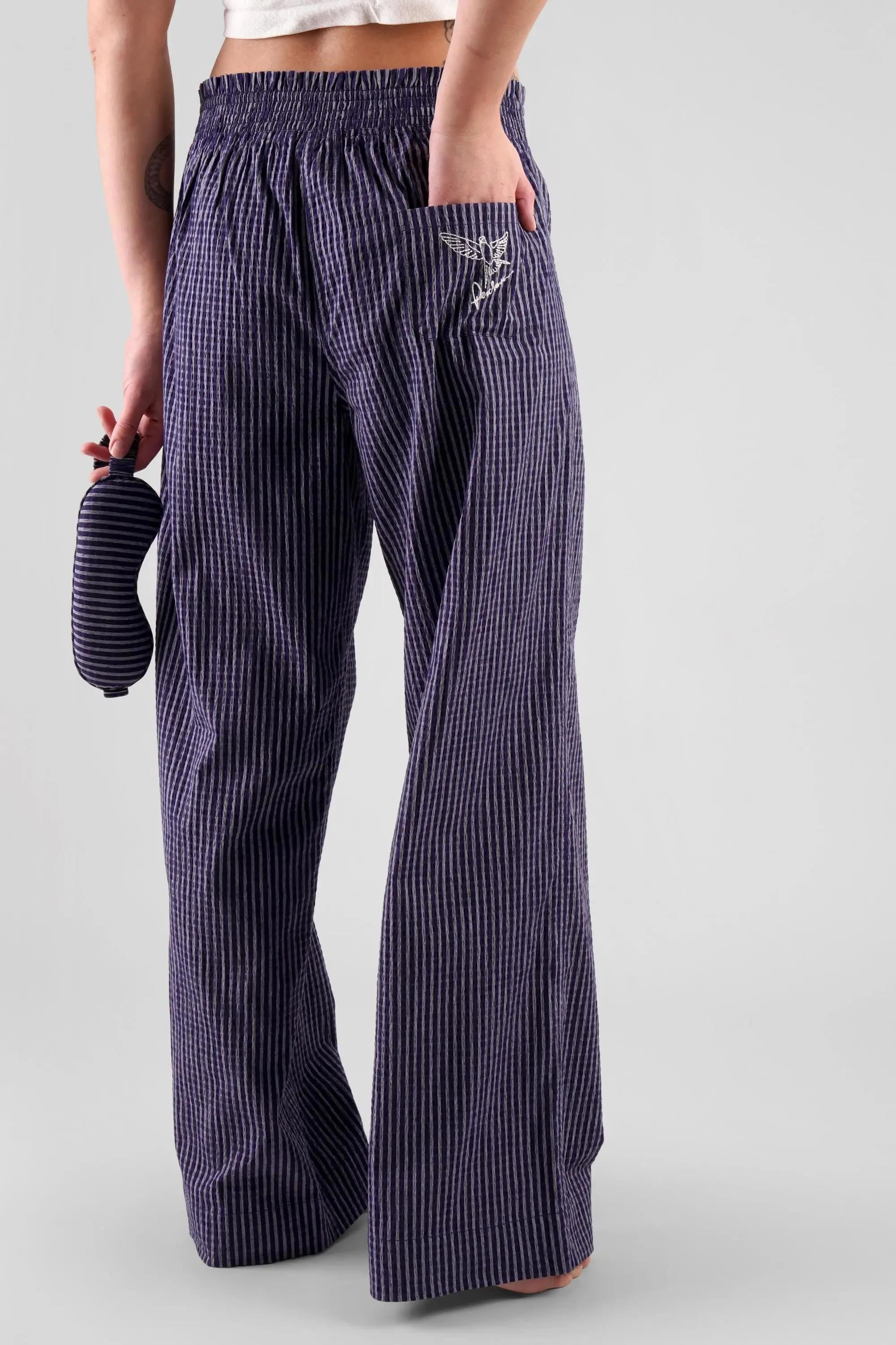 Chicory Striped Woven-Cotton Pyjama Trousers - Indigo Blue