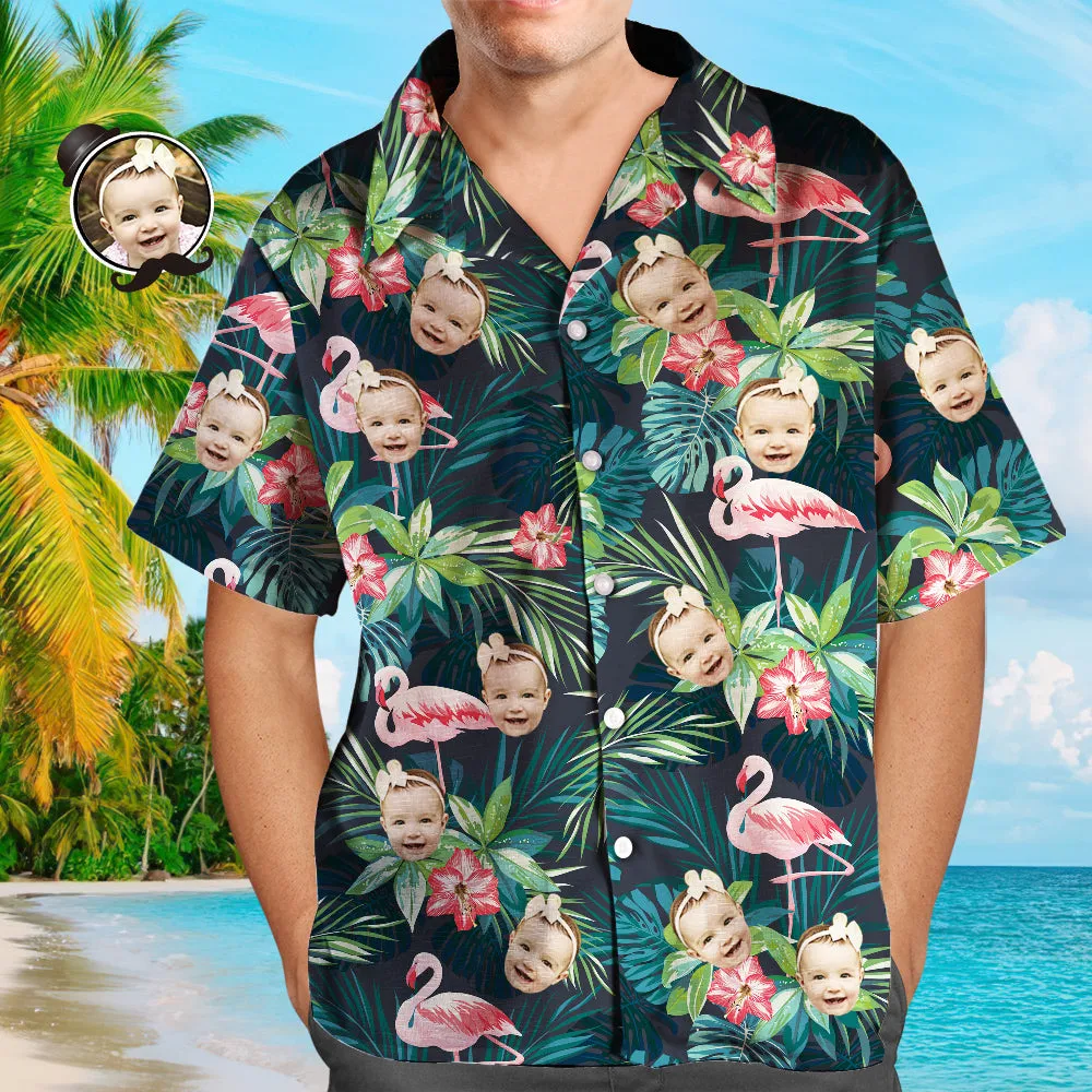 Christmas Gifts Custom Hawaiian Shirt with Face Shirt Leaves & Flamingo Button Down Shirts