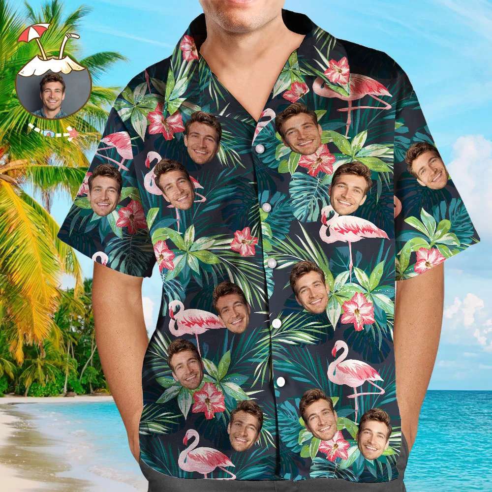 Christmas Gifts Custom Hawaiian Shirt with Face Shirt Leaves & Flamingo Button Down Shirts