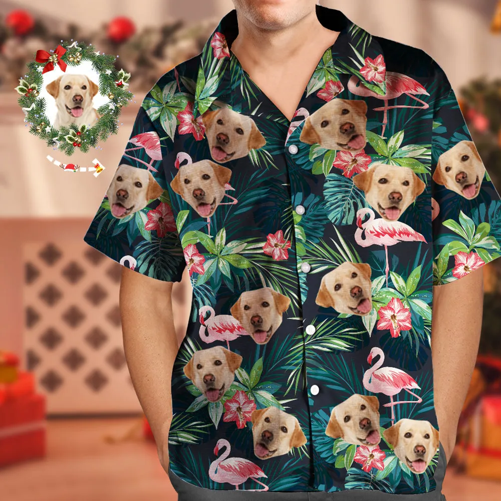 Christmas Gifts Custom Hawaiian Shirt with Face Shirt Leaves & Flamingo Button Down Shirts