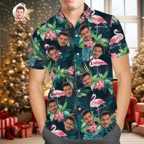 Christmas Gifts Custom Hawaiian Shirt with Face Shirt Leaves & Flamingo Button Down Shirts