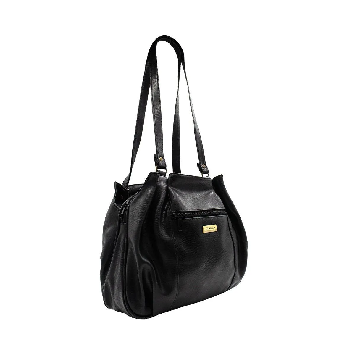 Classics Pleated Detail Bucket Shoulder Bags Leather Black Colour For Women