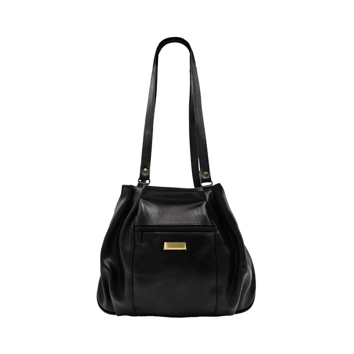 Classics Pleated Detail Bucket Shoulder Bags Leather Black Colour For Women