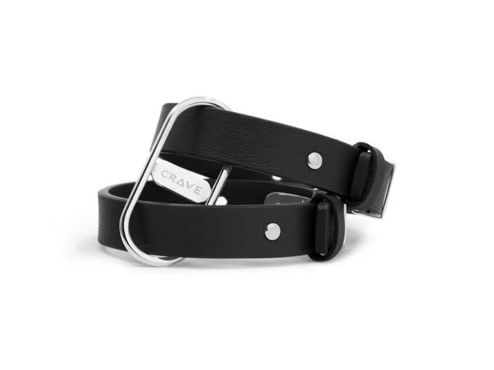 CRAVE ICON CUFFS (BLACK LEATHER & SILVER)