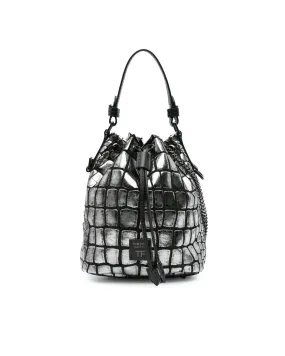 Croc Embossed Leather Drawstring Bucket Bag