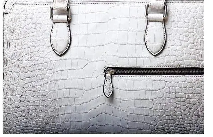 Crocodile Belly Leather Briefcase White