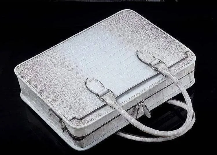 Crocodile Belly Leather Briefcase White