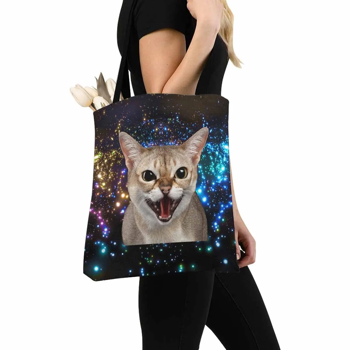 Custom Cat Face Galaxy Canvas Tote Bag