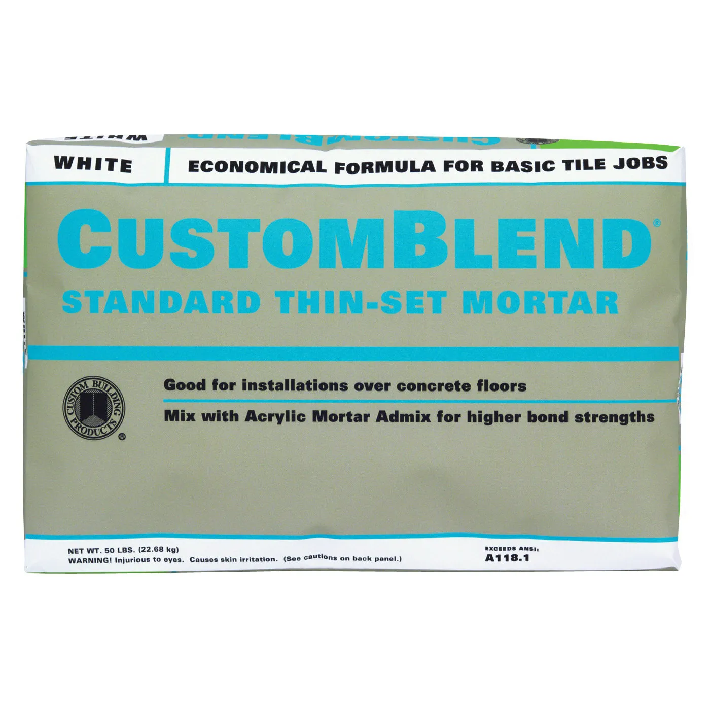 CUSTOM CBTSW50 Thin-Set Mortar, White, Powder, 50 lb Bag