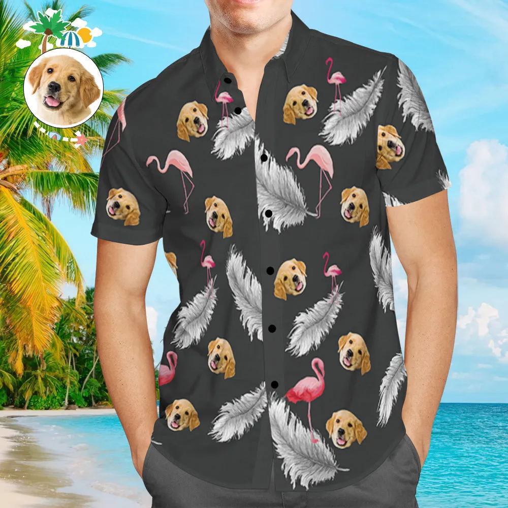 Custom Dog Face Hawaiian Shirt Black Feather Personalised Tee for Pet Owner