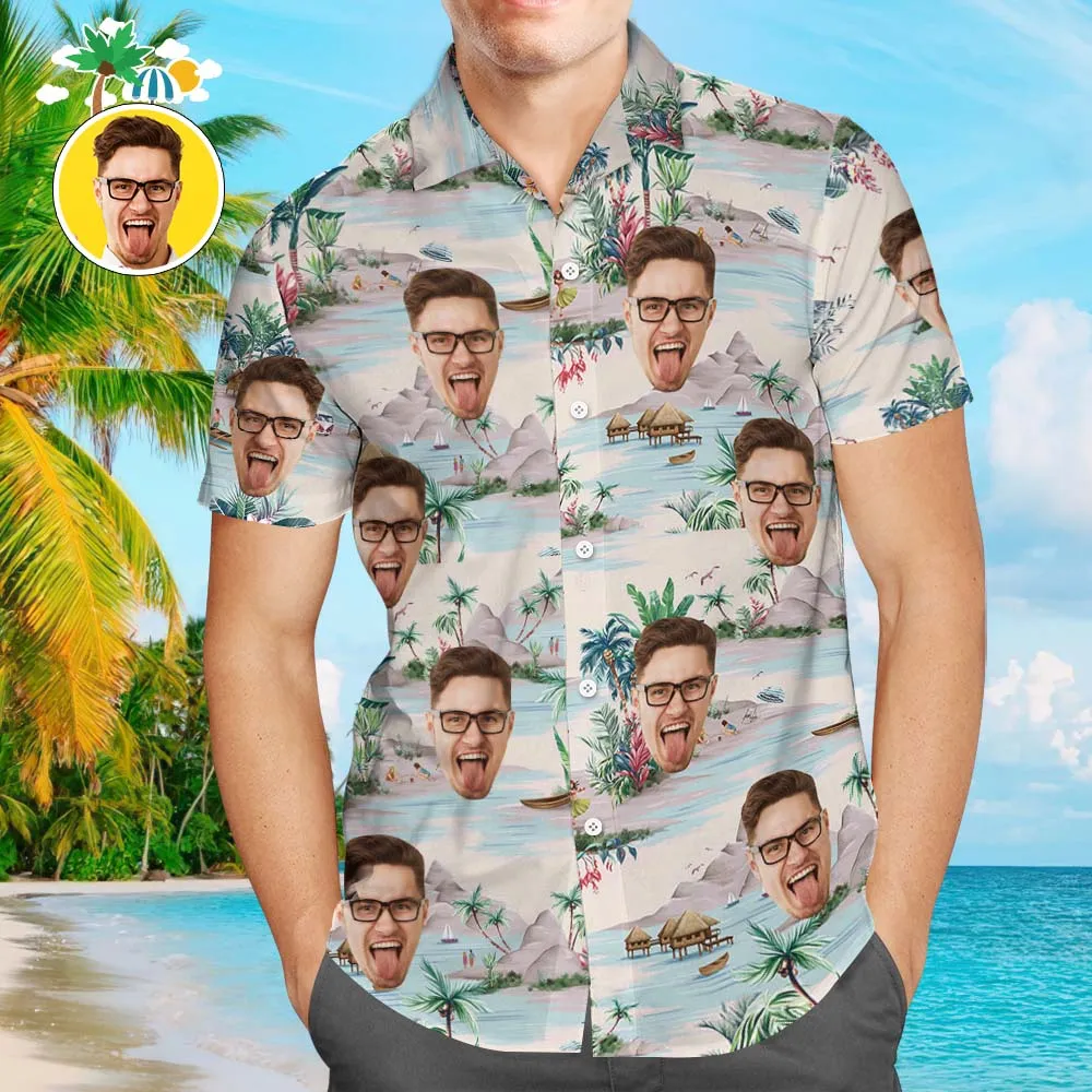 Custom Dog Face Hawaiian Shirt Custom Tropical Shirts  Men's All Over Print Hawaiian Shirt