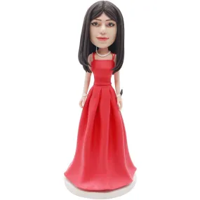 Custom Elegant Lady Bobblehead in Red Evening Dress