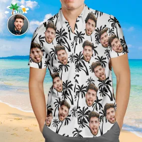 Custom Face Hawaiian Shirt Coconut Trees Design Personalised Aloha Beach Shirt For Men