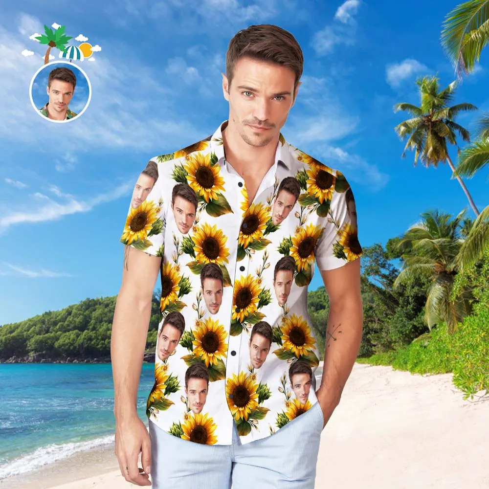 Custom Face Hawaiian Shirt Men's Popular All Over Print Hawaiian Beach Shirt Holiday Gift - Sunflower