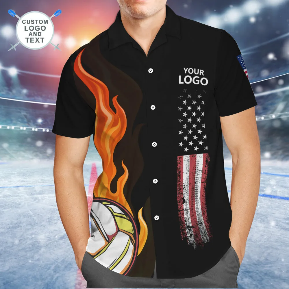 Custom Logo And Text Hawaiian Shirt Men's All Over Print Aloha Shirt Volleyball Match Team Shirt