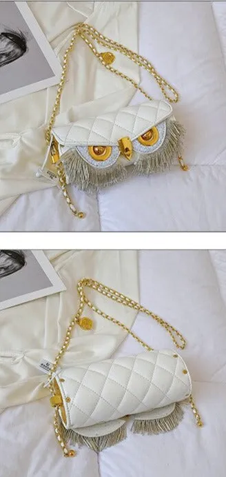 Cute Owl PU Leather Tassel Crossbody Bag