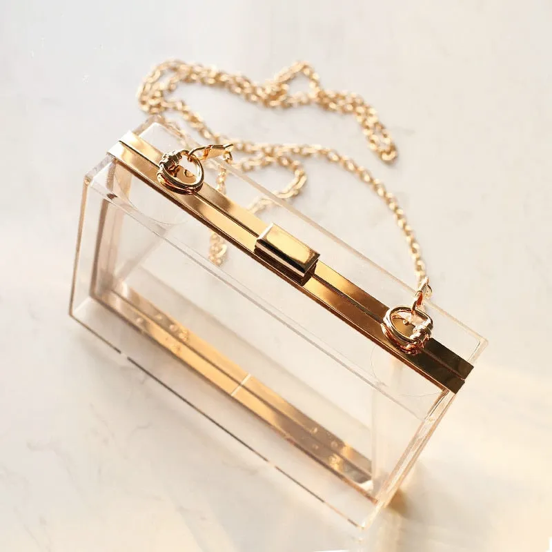 Darianrojas New Acrylic Transparent Women Clutch Bag Chain Luxury Brand Women Messenger Bag Evening Bag Handbag Chain Shoulder Bag