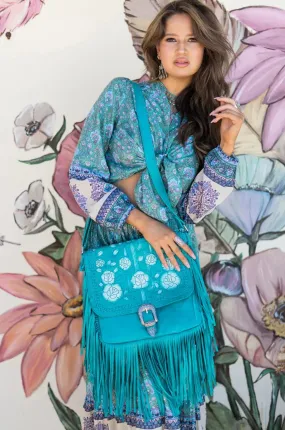 DESERT ROSE FRINGE BAG TURQUOISE