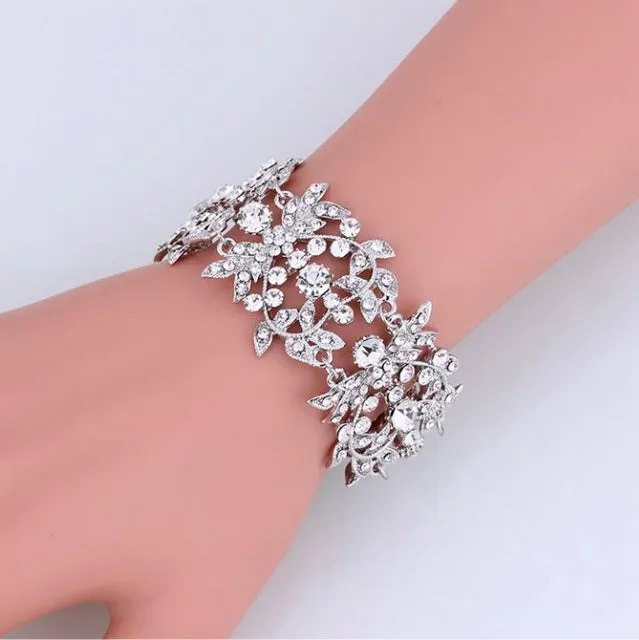 Diamonte Silver Leaf Bracelet